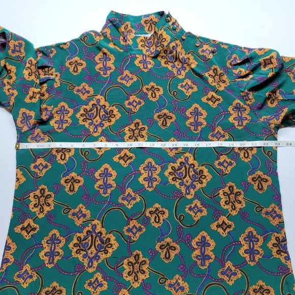 VTG Regina Porter Secretary Blouse Womens Size 14 Green Gold Knot Rope - Picture 11 of 15